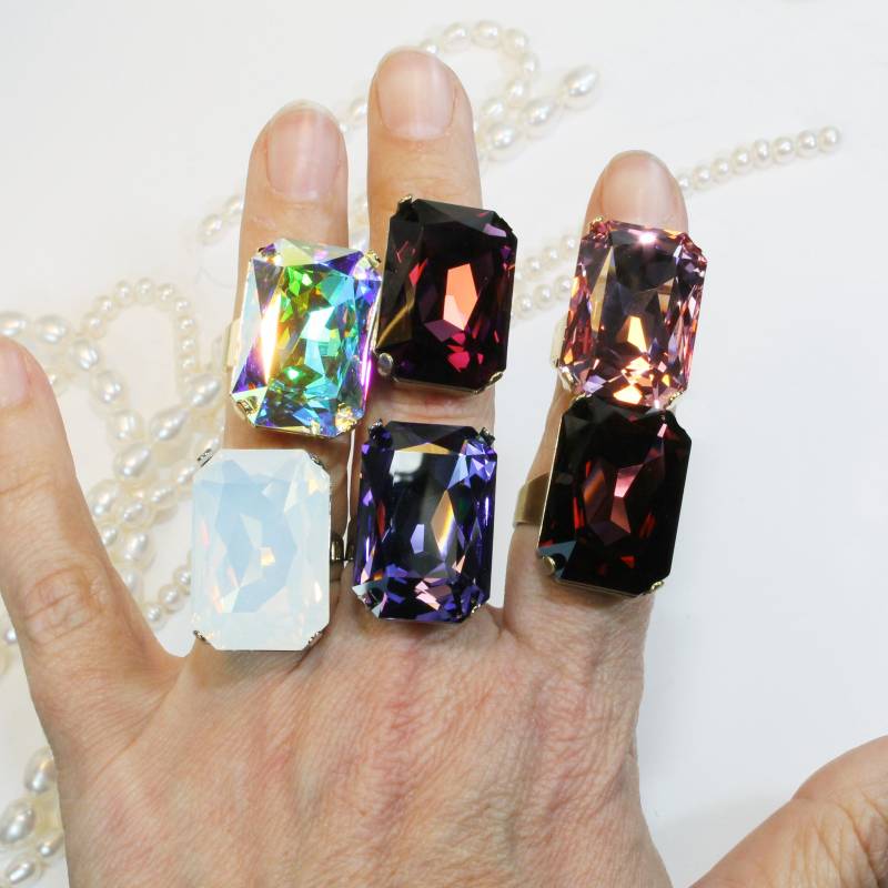 Weißer Opalring Brautring Weiß Cocktail Herrenring Statement European Ring Einstellbar Oversize Hochzeit Rechteck, Weißer Opal, Silber, Sr59 von TIMATIBO