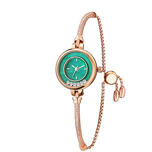 TIME100 Uhr Damen Analog Quarz Armbanduhr Elegant Luxuriös Klein Und Fein Vergoldet Edelstahl Schlicht Armreif Modisch Diamant Zifferblatt Rosegold von TIME100