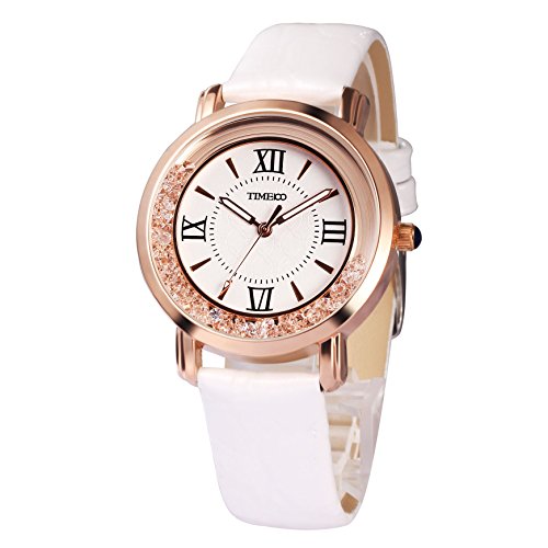 TIME100 Uhr Damen Retro Runde mit römischen Ziffern Quarz Leder #W50277L.02A von TIME100