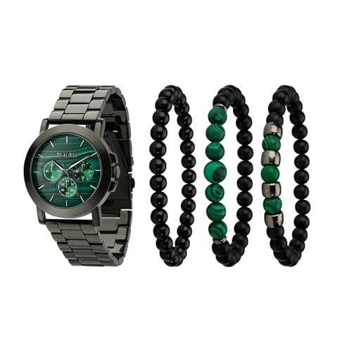 TIME100 Herren Armbanduhr und Armband Set Premium Quarzuhr Geschenkset mit stapelbaren Perlenarmbändern 3ATM Wasserdicht Uhr Geschenksets für Männer Stilvoll für Business und Freizeit von TIME100