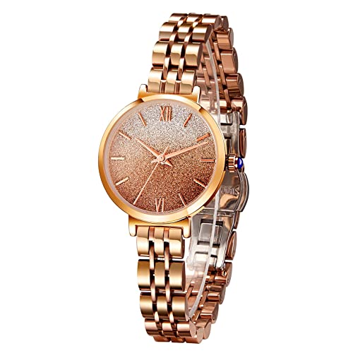 TIME100 Japanische Quarz-Mode-Armbanduhr für Damen 18 Karat Gelbgold ionenplattiertes Edelstahlgehäuse Rose Geburtstagsgeschenk für Mama von TIME100