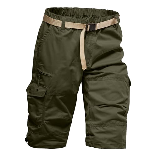 Arbeitshosen Männer Kurz Baggy Radlerhose Herren Loose Regular Fit Jogginghose Herren Kurz Basketball Shorts Herren Bedrucken Wanderhose Herren Bermuda Sportshorts(2-Army Green,M von TIMELYE