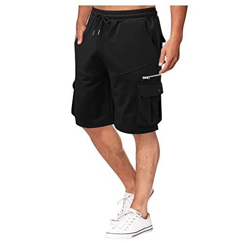 Cargohose Herren Kurz Mit Reißverschlüssen Taschen Elastischer Taille Cargoshorts Chino Sportshorts Einfrabige Regular Fit Bermuda Laufshorts Kurz Hose Leichte Outdoor Cargo Shorts Sommershort von TIMELYE