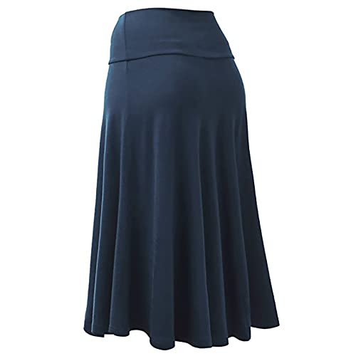 Damen Summer Rock Bleistift Figurbetont Midirock A-Linie Elegant Faltenrock Hohe Taille Midi-Rock Einfarbig Herbstrock Retro Swing Rock Casual Skirt Freizeitrock (Navy, XXXL) von TIMELYE