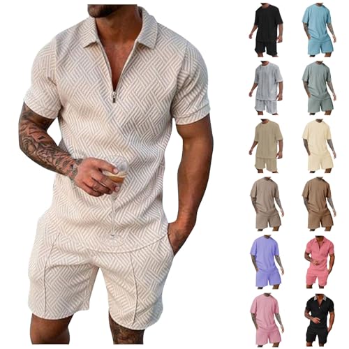 Generic Angebote Damen Trainingsanzug Herren Kurz Freizeit Trainings Anzug Strand Baumwolle Jogginganzug Herren Set Leinen Set Herren Herren Sommer Blouson(2-Beige,XL) von TIMELYE