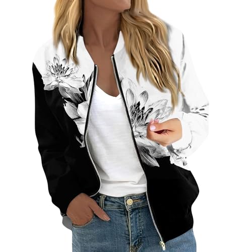 Generic Angebote Damen Übergangsjacke Damen Jacke Damen Übergangsjacke Lockere Regular Fit Damen Sommerjacke Lassig Jacke Schwarz Damen Bomberjacke Damen Sommer(3-White,L) von TIMELYE