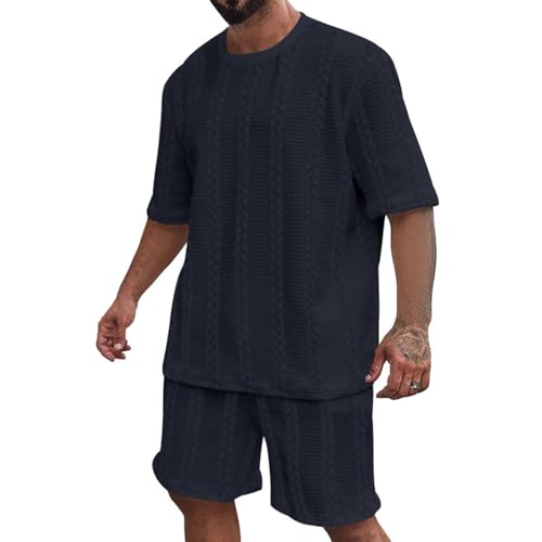 Generic Angebote des Tages Heute Blitzangebote Sommer Set Herren 2 Teiler Herren Oversized Kurzarm Hawaiihemd Herren Street Strand Outfit Herren Sommer Outfits Herren(2-Navy,3XL) von TIMELYE