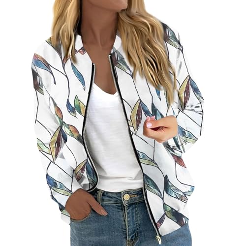 Generic Angebote des Tages Heute Damen Damen Jacke Bomberjacke Damen Schwarz Lockere Herbst Damen Bomberjacke Sommer Kurz Kurzjacke Damen Bomberjacke Blau Damen(2-White,L) von TIMELYE