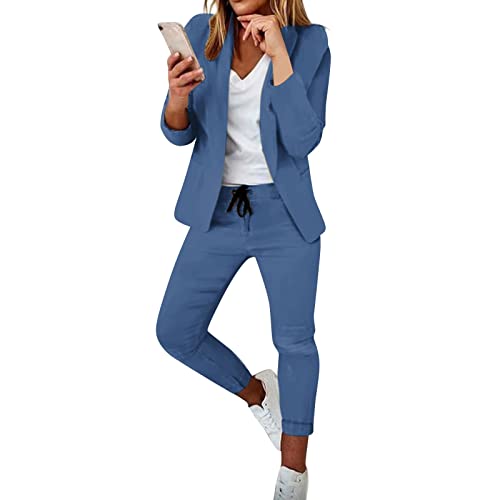 Generic Angebote des Tages Hosenanzug Damen 2 Teiler Einteiler Damen Elegant Business Hosenanzug Damen Lockere Hosenanzüge Für Damen Hosenanzug Damen Sommer(Blue,M) von TIMELYE