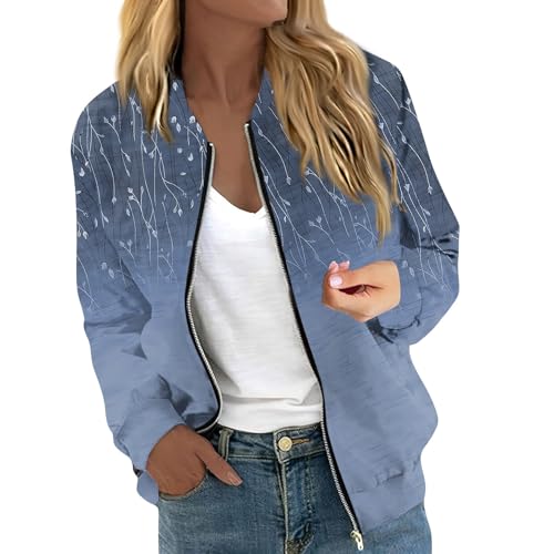 Generic Meine Bestellung Anzeigen Blouson Damen Jacke Damen Frühling Lockere Freizeit Jeansjacke Damen Lang Lockere Motorrad Jacke Damen Sweatjacke Damen Sommer(3-Royal Blue,L) von TIMELYE