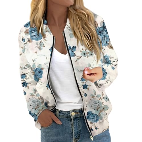 Generic Meine Bestellung Anzeigen Damen Jacke Jeansjacke Damen Schwarz Lockere Lang Armel Übergangsjacke Damen Lightweight Bomberjacke Damen Schwarz Damen Jacke(1-Light Blue,XL) von TIMELYE