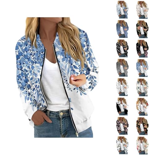 Generic Meine Bestellung Anzeigen Damen Sommerjacke Leicht Damenjacken Frühjahr Sommer Fitness Kurz Leichte Jacke Damen Lassig Retro Trainingsjacke Damen-Jacken(1-Blue,L) von TIMELYE
