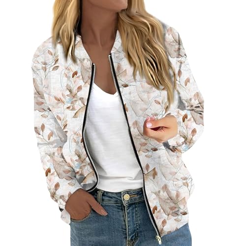 Generic Meine Bestellungen Anzeigen Damen Sweatjacke Jacket Damen Sommer Lockere Kurz Damen Bomberjacke Winter Leichte Dünne Steppjacke Damen Jacke Sommer Damen(2-Beige,M) von TIMELYE