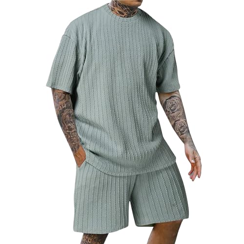 Generic Outlet Angebote Jogginganzug Herren Set Leinenanzug Herren Sommer Wandern Lockere Activewear-Sets Für Herren Joggy Sommerkleidung Herren Herren Hemd Leinen Kurzarm Sommer(Sky,XXL) von TIMELYE