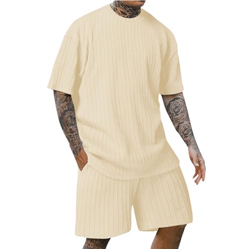 Generic Outlet Angebote Sport Anzug Herren Herren Outfit Komplett Set Sommer Wandern Mode Herren T Shirt Sommer Oversized Golfbälle Pink Leinenanzug Herren Sommer(Beige,XXL) von TIMELYE