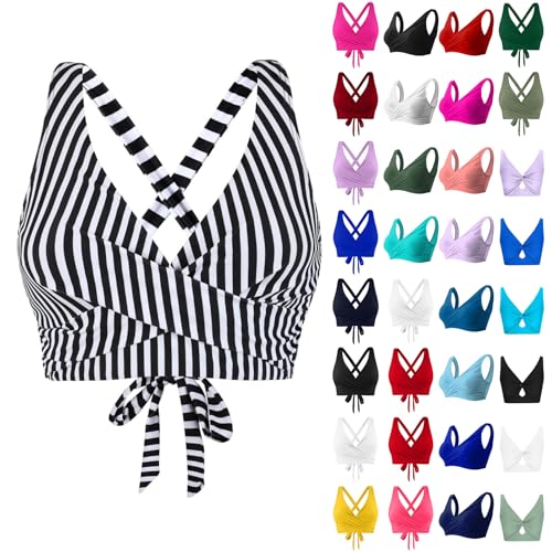 Generic Outlet Angebote V Ausschnitt Damen Oberteil Große Brüste Bikini Balconette Bra Pads Bustier Bikini Zum Wenden Super Sport Bikini Damen Super Push Up Bikini Oberteil Schwarz(1-Gray,L) von TIMELYE