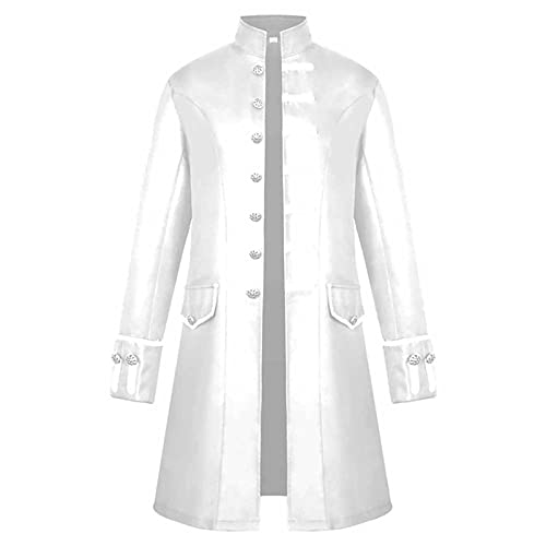 Halloween Herren Gehrock Oversized Oberteile Erwachsene Oberteile Frack Jacke Versorgen Kölner Mantel Fasching Halloween Kostüm Frack Mantel Uniform Slim Fit Kostüm-Outfits Lang Kostüme（2-White，S） von TIMELYE
