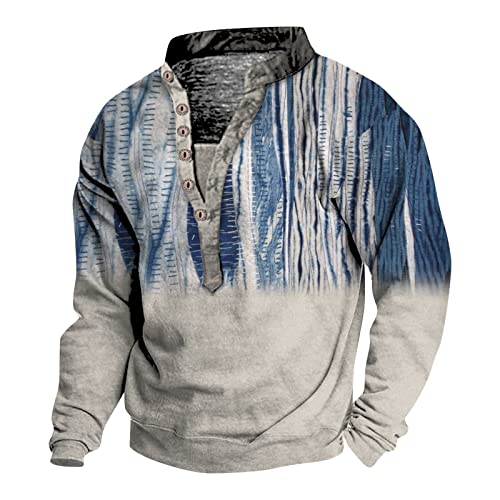 Herren Drucken Henley Langarmshirt Button Down Lässige Leichte Henley Oberteile Henley Neck Langarm Slim Streetwear Sporthemd Atmungsaktiv Henley Kragen Knöpfe Langarm Tshirts Herren Tshirts von TIMELYE