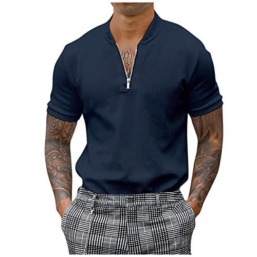 Herren T Shirt Elastisches Sport-T Aus Reiner Baumwolle Hippi T Shirt Männer Poloshirt Mit Reißverschluss Herren T Shirt Herren V Ausschnitt T Shirt Herren V Ausschnitt Business T Shirt von TIMELYE