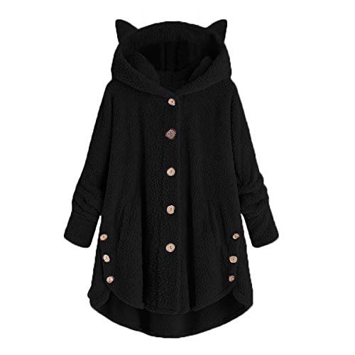 TIMELYE Hoodie Damen Oversize PlüSchjacke Warm GefüTterte Fleecemantel LäSsige Teddyjacke Flauschig KäTzchen Wintermantel Farbblock Lange Cardigan Kuschelig Kawaii Kapuzenjacke mit Taschen Mantel von TIMELYE