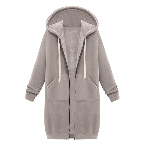 Kapuzenpullover Damen Reißverschluss Sweatjacke Übergroße Hoodie Decke Damen Kapuzenjacke Bequem Winterjacke Sweatshirts Zipper Hoodie Damen Trachtenjacke Sweatshirt Damen Ohne Kapuze（1-Khaki，M） von TIMELYE