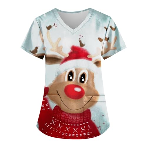 Kasaks Altenpflege Damen Generisch T-Shirts Arbeitskleidung Niedliche Medizinische Uniformen Uniform Kasack Motiv Weihnachten Weihnachts Kasack Mit Taschen Angebote(2-Deep Red,M) von TIMELYE