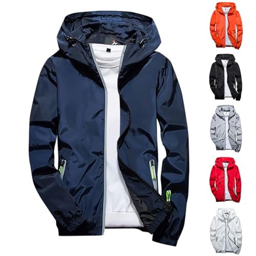 Packaway-Jacke Breathable Windjacke Wasserdichte Shell-Jacke Regenjacken Puffer Weste Damen Fahrrad Regenjacke Festival Herren Outdoor Jacke Abnehmbarer Kapuze(Blau,L) von TIMELYE