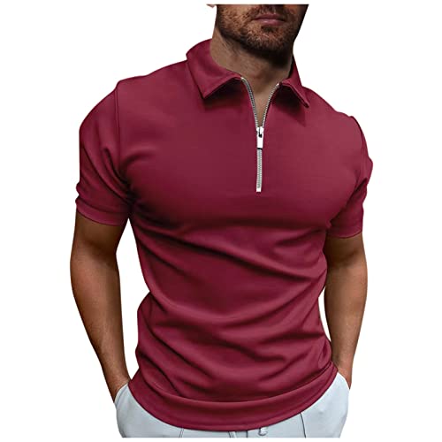 Poloshirt Herren Kurzarm Einfarbig Basic Golf T-Shirt Polohemd Sommer Slim Fit Kurzarm T Shirt Sommer Slim Fit Golf Sports Shirts Tshirt Sport Outdoor Poloshirt mit Reißverschluss T-Shirt Sommer von TIMELYE