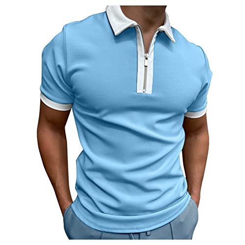 Poloshirt Herren Kurzarm Einfarbig Basic Golf T-Shirt Polohemd Sommer Slim Fit Kurzarm T Shirt Sommer Slim Fit Golf Sports Shirts Tshirt Sport Outdoor Poloshirt mit Reißverschluss T-Shirt Sommer von TIMELYE