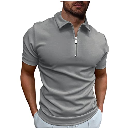 Poloshirt Herren Kurzarm Einfarbig Basic Golf T-Shirt Polohemd Sommer Slim Fit Kurzarm T Shirt Sommer Slim Fit Golf Sports Shirts Tshirt Sport Outdoor Poloshirt mit Reißverschluss T-Shirt Sommer von TIMELYE