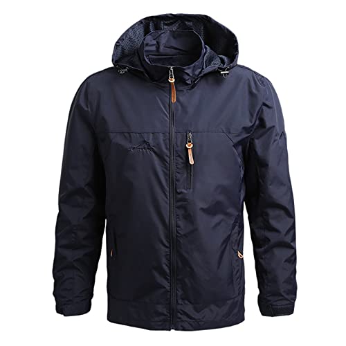 Regenjacke Herren Wasserdicht Atmungsaktiv Leicht Fahrrad Regenjacke Kapuze Hardshelljacke Leicht Übergangsjacke Herren Herbst Fahrradregenjacke Winterjacke Lang Herren Winterjacke(1-Dark Blue,XXL) von TIMELYE