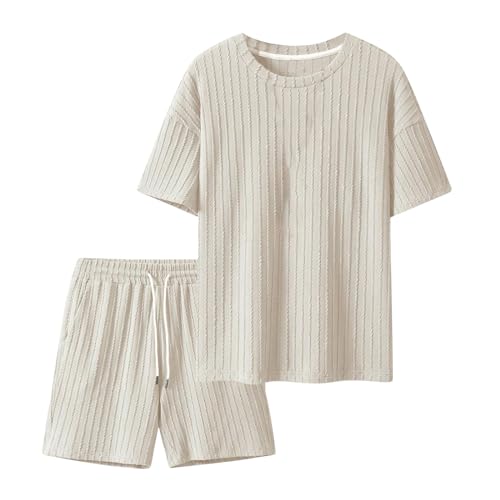 Sommer Outfit Herren Stylisch Hausanzug Activewear Für Herren Leinen Anzug Mode Traningsanzuganzug Anzug T-Shirt Und Shorts Set Herren Strand Outfit Leinenanzug Bequem Zweiteiler Leinen von TIMELYE
