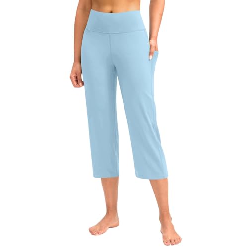 Sommerhose Damen Leicht 3/4 Hosen Casual Loose Fit Einfarbig Hose Mit Taschen Sommer Freizeithose Weich Bequem Stoffhose 2024 Yogahose Sporthose von TIMELYE