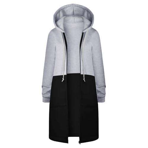 Sweatjacke Damen Lang Reißverschluss Langpullover Softshelljacke Damen Schwarz Oberteile Loose Übergangsjacke Kapuzenpullover Hoodie Damen Schwarz Hoody Sweatjacke Damen Oversize（2-Light Gray，XL） von TIMELYE