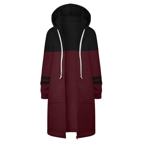 Sweatjacke Mädchen Einfarbige Sweat Shirts Oversize Hoodie Damen Kapuzenpullover Mit Taschen Langpullover Softshelljacke Sweatshirt Jacke Damen Mit Kapuze Sportjacke Zipper Hoodie（2-Deep Red，M） von TIMELYE