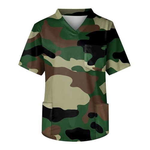 T-Shirt Medizinische Berufskleidung Pflegesschlupfkasack Haustierpflege Op-Kasack Herren Pflege Mit Weihnachten Herren Kasack Schlupf-Kasack KurzarmWeisse Hosen Herren Rückenfrei(1-Army Green,5XL) von TIMELYE