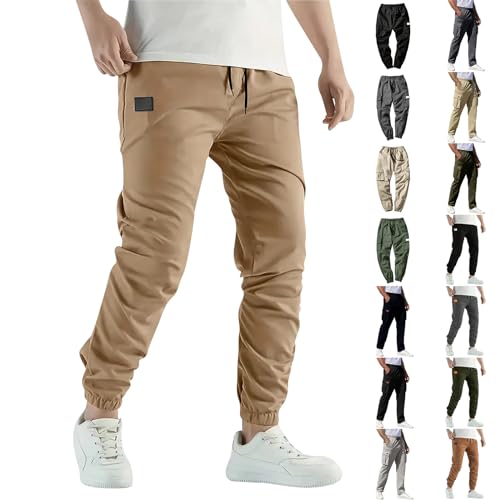 TIMELYE Activewear Für Herren Sport Hose Herren Running Sommer Herren-Cargohosen Leinenhose Herren Kurz Dünne Mittelalter Hose Herren Einfarbig Summ Kurze Jeans Herren(2-Camel,XL) von TIMELYE