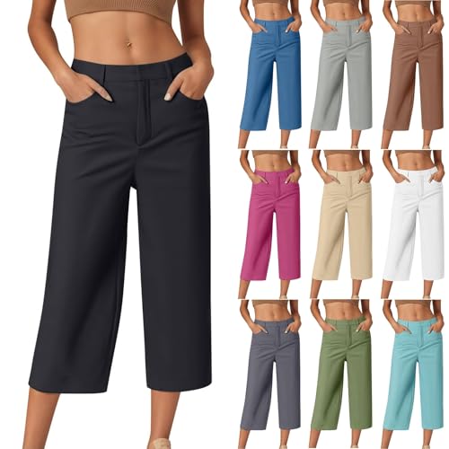 TIMELYE Caprihose Damen Sommer Casual 3/4 Hose Atmungsaktiv Outdoor Jogginghose Wanderhose Stretch Leichte Sommerhose mit Taschen Freizeit Leichte Sommerhose Crop Büro Bürohose von TIMELYE