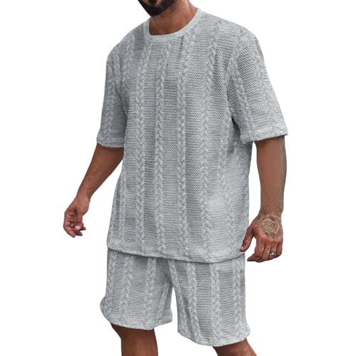 TIMELYE Generic Sommer Set Herren Strand Leichtes Sommerhemd Mit Kordelzug Sport Sommer Outfit Herren Kurzer Jogginganzug Herren Herren Sommer Blouson(1-Light Gray,XL) von TIMELYE