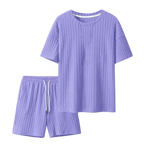 TIMELYE Hausanzug Herren Locker Sommerkleidung Traningsanzuganzug Herren Freizeitanzug Stylisch Leinen Anzug Shorts Und Tshirt Tracksuit Clothes Strand Outfit Mit Kurz Hose Männer Sommer Outfit von TIMELYE