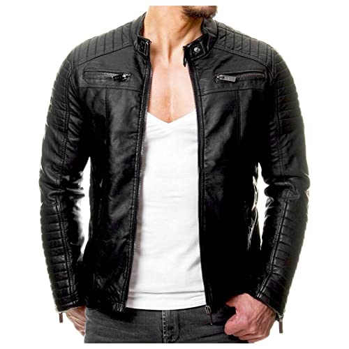 TIMELYE Herren Jacke Übergangsjacke Bikerjacke Freizeitjacke Gesteppt Lederjacke Herren aus Original Rindsleder - Schwergewichts Bikerjacke Herren… von TIMELYE