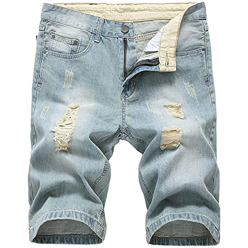 TIMELYE Herren Jeans Shorts Stretch Denim Kurze Löcher Vintage Sommer Kurz Hose Stretch Denim Kurze Hose Herren Bermuda Shorts Männer Retro Destroyed Shorts Sommer Denim Distressed Hosen von TIMELYE
