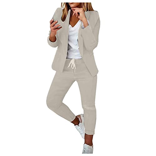 TIMELYE Hosenanzug Damen Festlich Elegant Lässig Blazer Und Anzughose Overall Hochzeit Party Outfit Einfarbige Damenanzug Top Blazer Lang Partykleidung (2-White, L) von TIMELYE