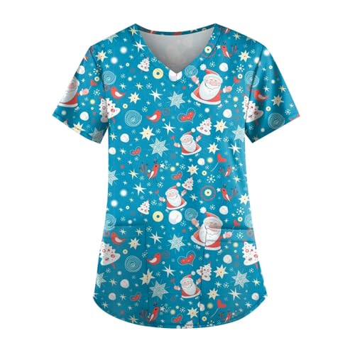 TIMELYE Kasack Weihnachten Bequemer Kittel Krankenschwester Kostüm Angenehm Op-Kasack Pflege Kasack Kasack Damen Weihnachten Weihnachts Kasack Mit Taschen Offer(1-Blue,3XL) von TIMELYE