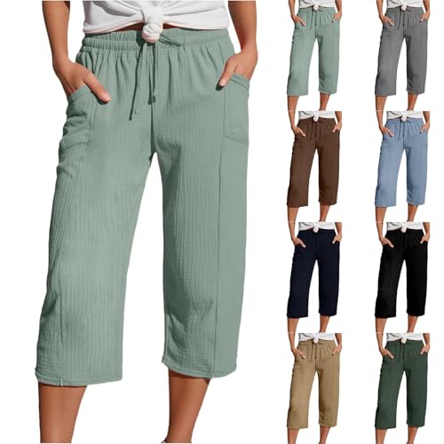 TIMELYE Musselin Kurze Hose Damen 2025 Sommer Leinen Shorts Beach Hosen Mit Taschen Sommerhose Leicht Stoffhose Kleid Stretch Gerades Bein Kordelzug Leinenhose Bluse von TIMELYE