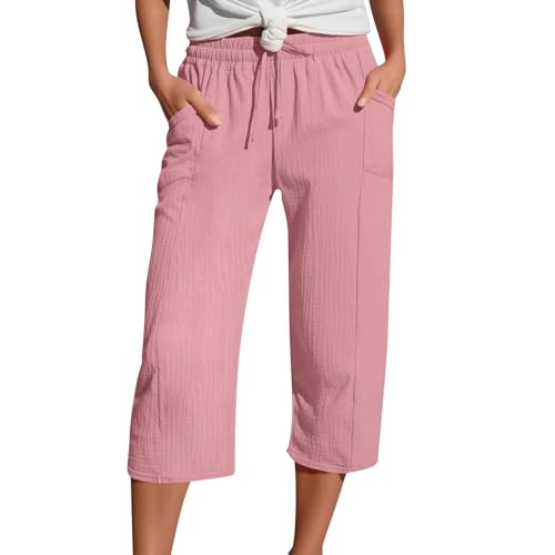 TIMELYE Musselin Kurze Hose Damen 2025 Sommer Leinen Shorts Beach Hosen Mit Taschen Sommerhose Leicht Stoffhose Kleid Stretch Gerades Bein Kordelzug Leinenhose Bluse von TIMELYE