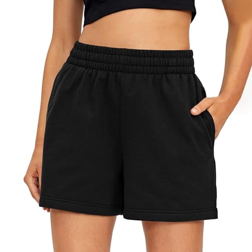 TIMELYE Shorts Damen 2025 Sommer Musselin Kurze Hose Beach Mit Taschen Mode Lässige Stoffhose Freizeit Stretch Gerades Bein Kordelzug Stretch Stoffhose Freizeit Sportshorts von TIMELYE