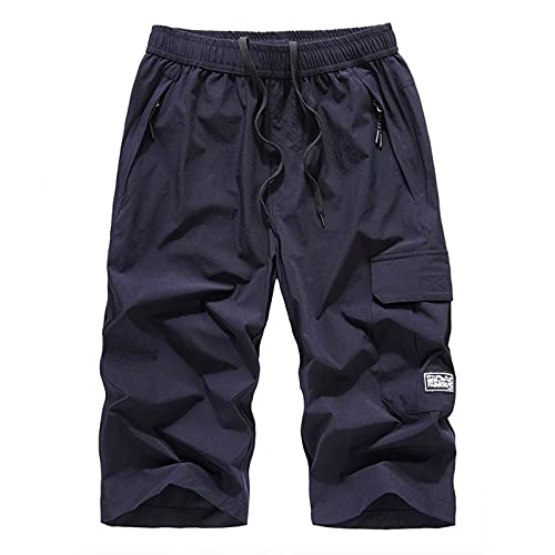 TIMELYE Sommer Cargo Shorts Einfarbig Kurze Hose Bermuda Shorts Jet Short Lose Freizeitshorts Strandhosen Laufshorts Schnelltrocknend Hose Gerade Hosen for Manner (Navy, XXXXXXXXL) von TIMELYE