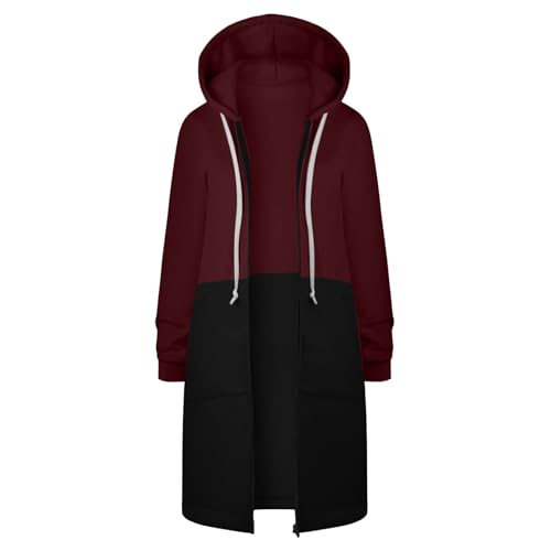 TIMELYE Übergangsjacke Damen Mit Kapuze Sportjacke Hoodie Damen Mit Aufdruck Kapuzenjacke Reißverschluss Hoody Langarmshirt Übergroßer Hoodie Damen Kapuzenpullover Cropped Hoodie（2-Wine，5XL） von TIMELYE