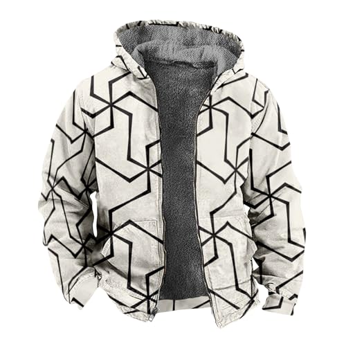 TIMELYE Wanderjacke Lang Trenchcoat Herren Wolle Wolljacke Herren Winter Fleecejacke Mit Durchgehendem Reißverschluss Warm Military Jacke Herren Weste Herren(Cow Pattern,7XL) von TIMELYE